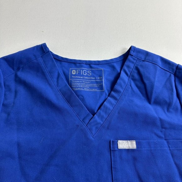 Figs Catarina Single Pocket Solid Blue Scrub Top Womens Size XXS Uniform  - Picture 5 of 10